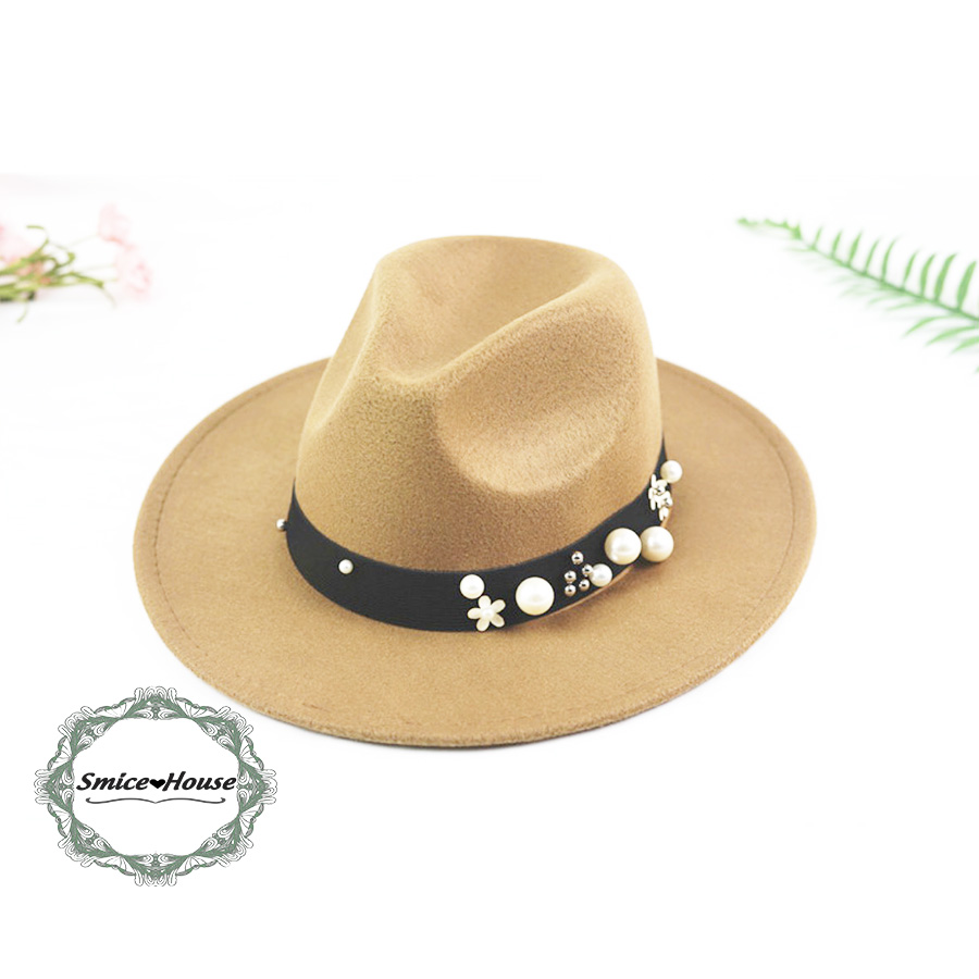 Nón phớt fedora retro vành rộng vải dạ nỉ mũ jazz đính hạt sang trọng dành cho cả nam và nữ hàng cao cấp - Smice House