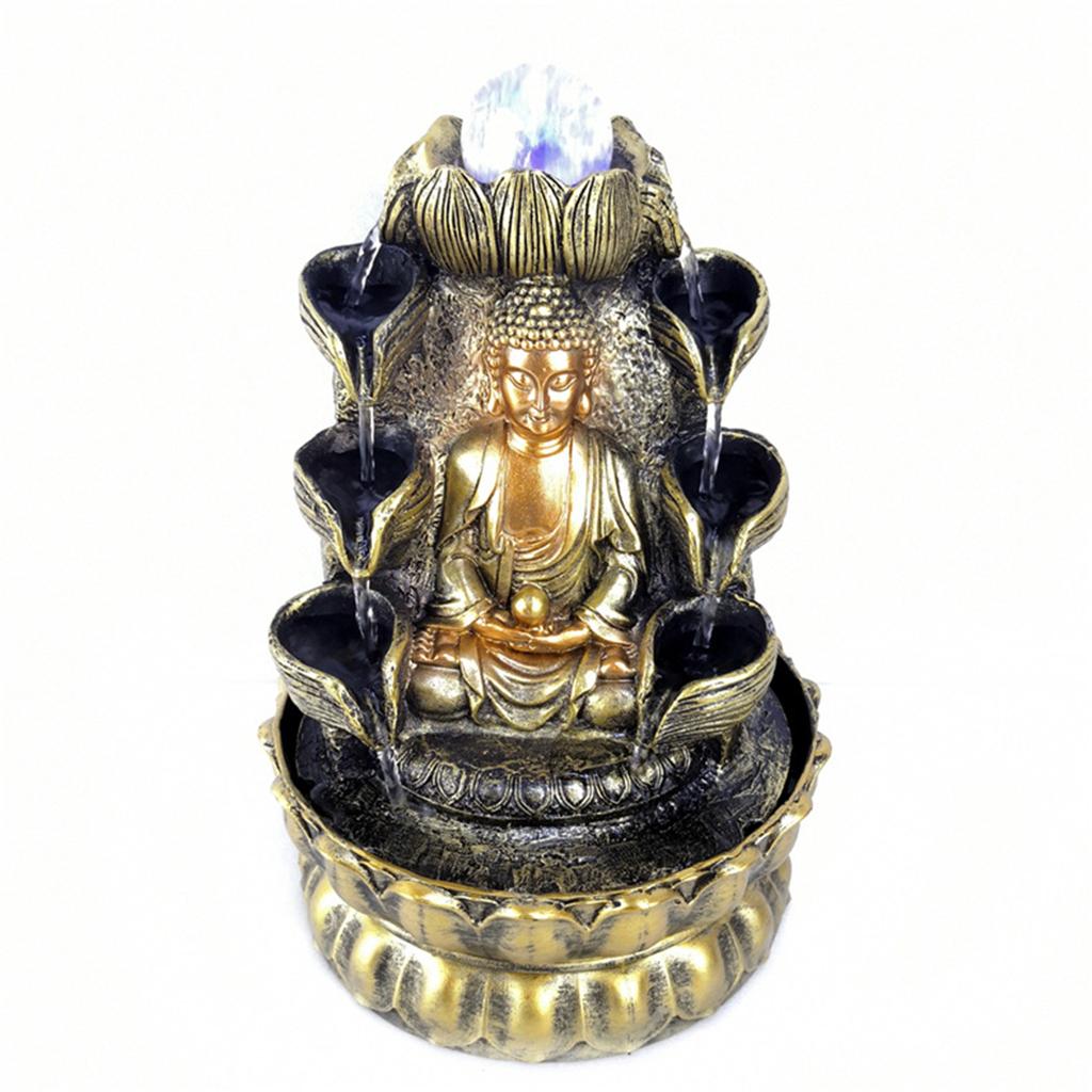 Sitting Buddha Fountain Fengshui Buddha Indoor Decoration Zen Meditation Tabletop Decorative Waterfall with Led Light for Office and Home Decor