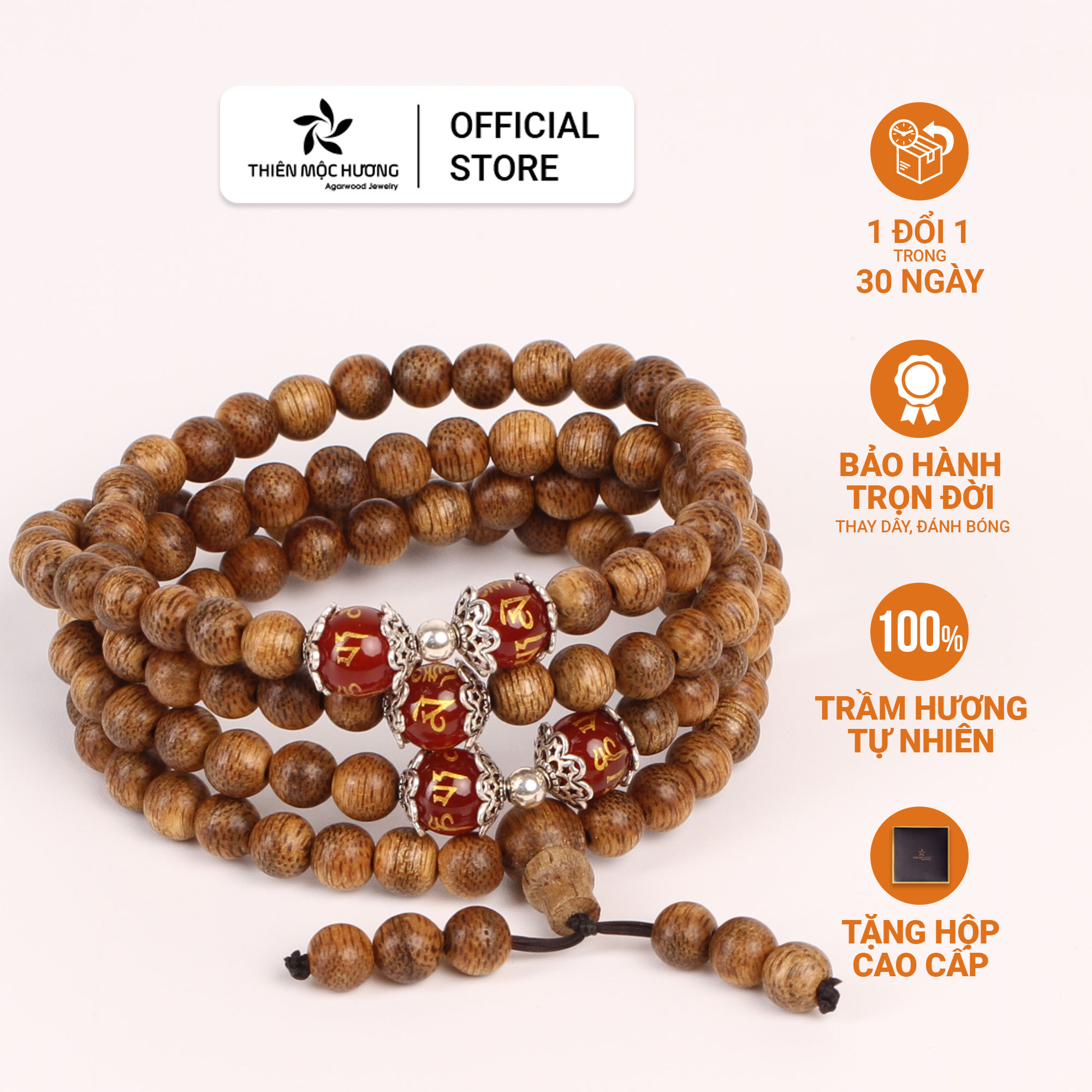Vòng tay nữ Trầm Hương 108 hạt Đại Minh Ngũ Ngọc - An yên, đoạn trừ 108 phiền não - Trầm Tốc Lào tự nhiên - Thiên Mộc Hương