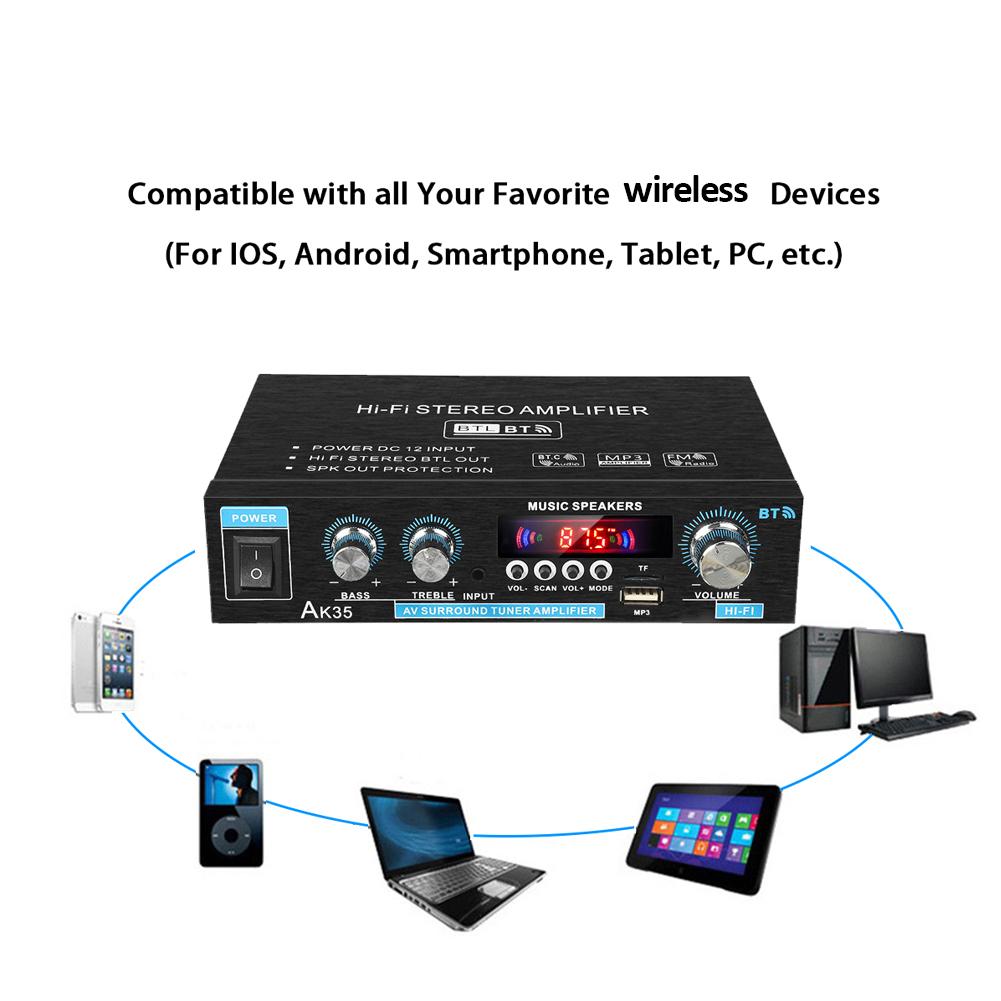 AK35 800W Bộ Khuếch Đại Âm Thanh Kỹ Thuật Số 2 Kênh Bluetooth 5.0 HiFi FM Âm Nhạc Tự Động Loa Siêu Trầm Loa Âm Thanh Nổi Nhà Ô Tô Bộ Khuếch Đại Công Suất Color: US plug