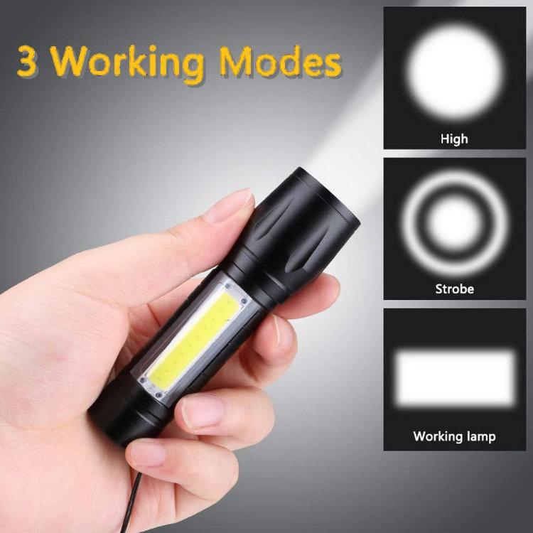 Đèn Pin LED Mini 3 Chế Độ Chống Thấm Nước Có Thể Sạc Lại Bằng Cổng USB Tiện Lợi