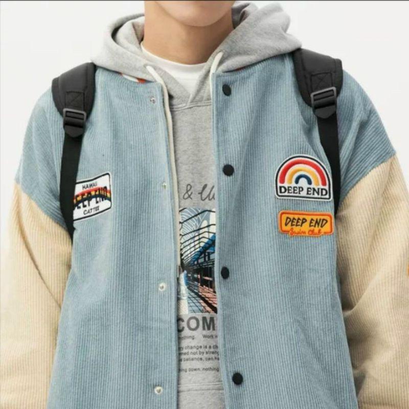 Áo khoác bomber unisex chất nhung form rộng Thêu Deep End phong cách ulzzang Anamy