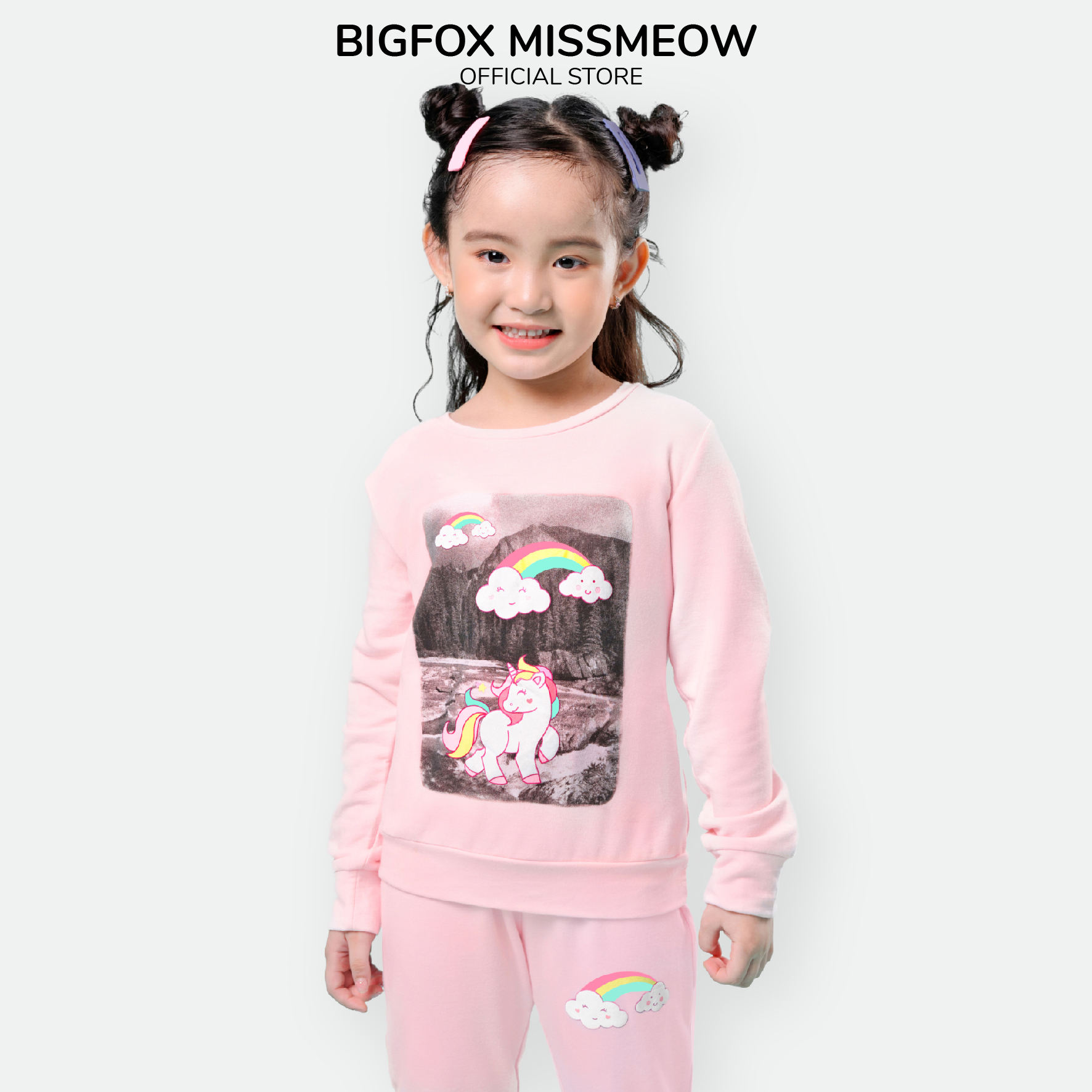 Bộ dài tay bé gái BIGFOX - MISS MEOW size đại, bộ thu đông cho bé phong cách Hà Quốc hình in Ngựa Hồng 10 - 38 kg QATE