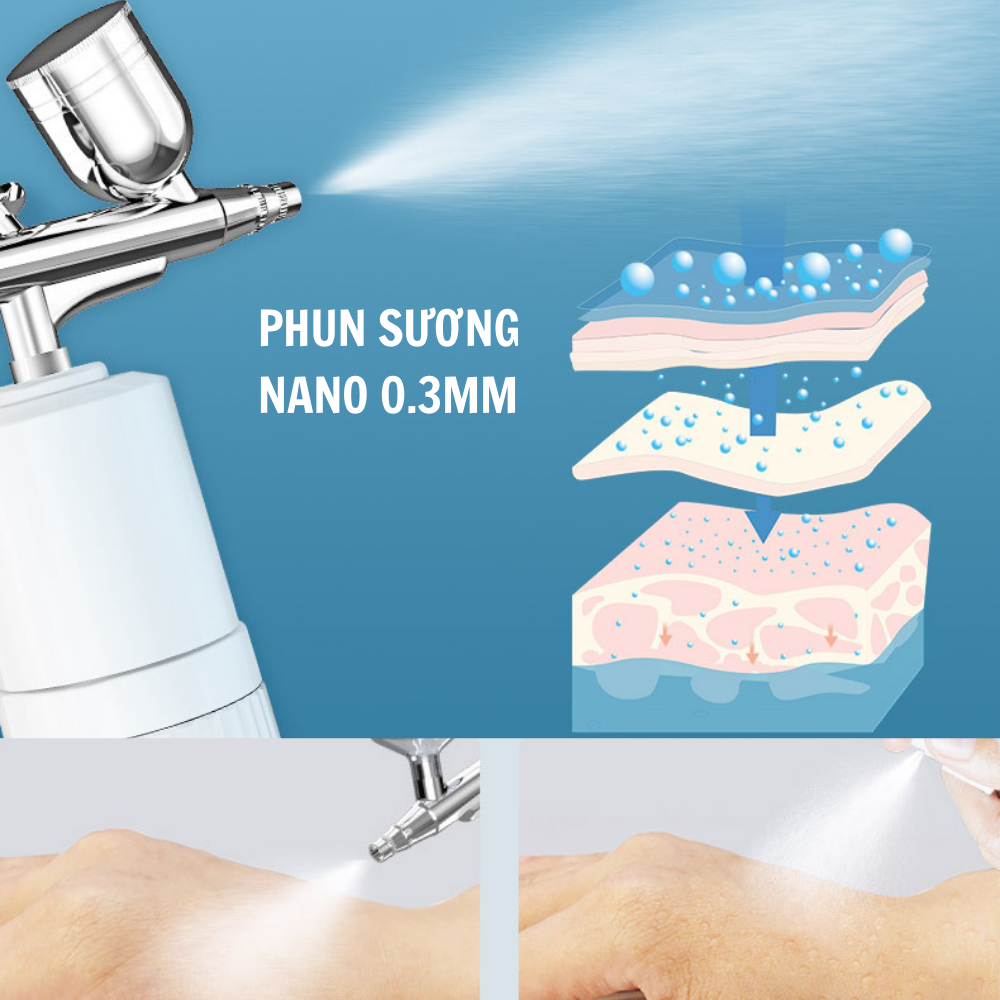 Máy phun sương nano xông da mặt Boorui D38 : Máy phun Oxy dưỡng ẩm áp suất cao, làm sạch , đẩy tinh chất giúp làm đẹp và trẻ hóa da - Hàng loại 1