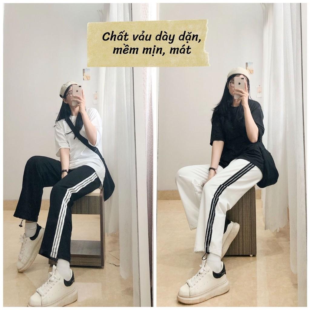 Quần Jogger Nam Nữ Form Dáng Rộng Ống Suông Rộng 3 Sọc Rút Gấu Unisex Thể Thao Vải Mịn THUNDERUNISEX Ullzang