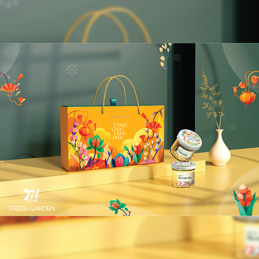 Bộ Bánh Quy Ngũ Vị Cao Cấp Quà Tết Dòng Chảy Hạnh Phúc FRESH GARDEN Đủ Loại Đủ Vị Tết Đong Đầy Hộp 110g