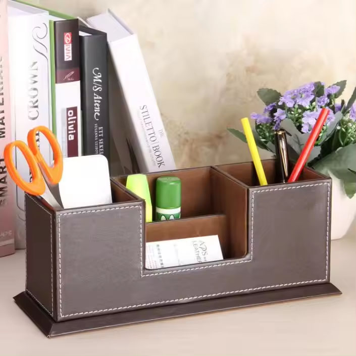 Cốc cắm bút đôi bằng da cao cấp