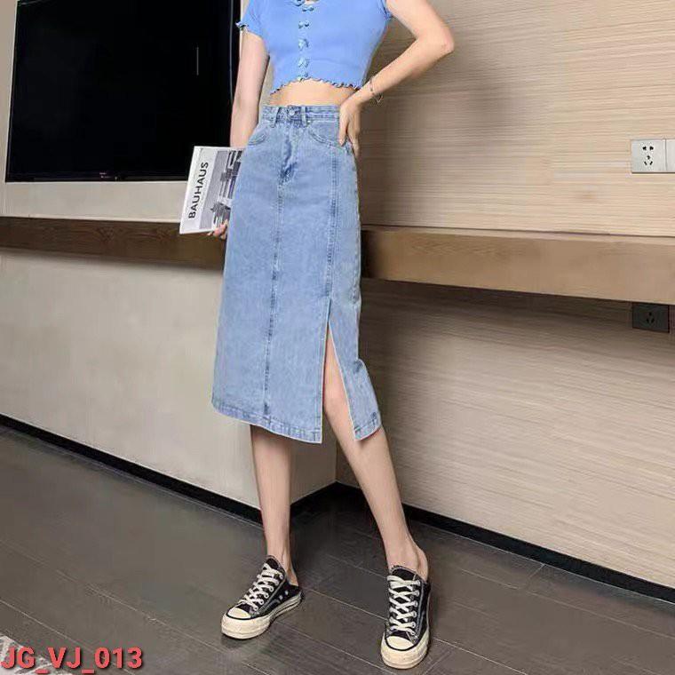 Chân váy JEAN xẻ đùi midi thời trang 561