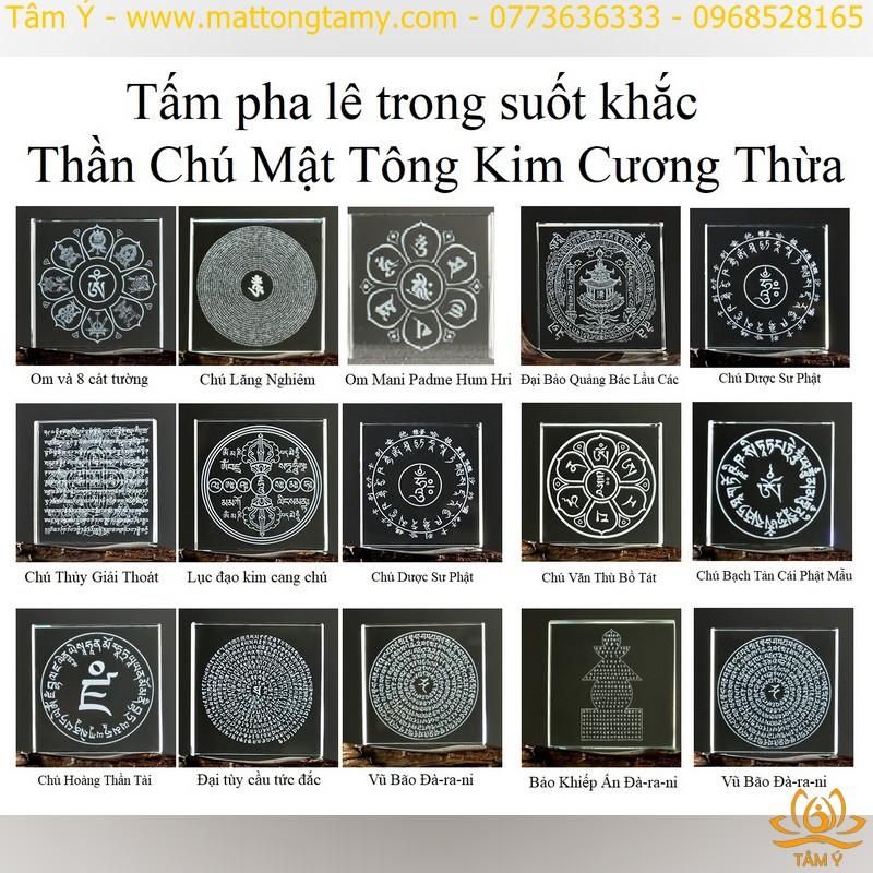 |Đơn 20 Tấm Giảm 320k| Tấm pha lê vuông khắc lazer các bộ biểu tượng siêu việt Mật Tông - Kim Cang Thừa