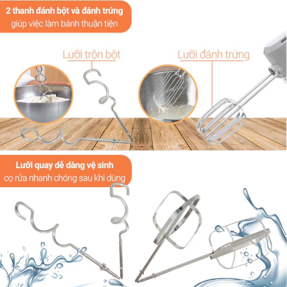 Máy đánh trứng cầm tay Philips HR3705/20 công suất 300W, bảo hành 2 năm - Hàng chính hãng