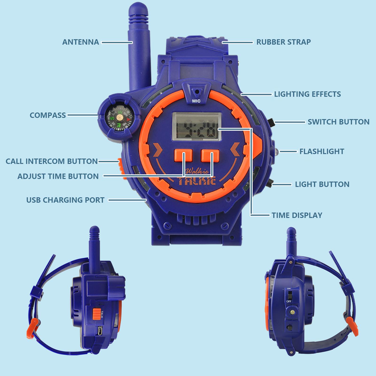 Walkie-Talkie USB Đồng hồ sạc cho trẻ em, đồng hồ điện tử, trò chơi trường học, đồ chơi, quà tặng sinh nhật, Giáng sinh, 2 mảnh