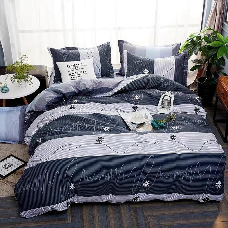 Bộ chăn ga cotton poly M2T Bedding chăn ga Hàn Quốc họa tiết Nhịp Tim đủ size miễn phí bo chun