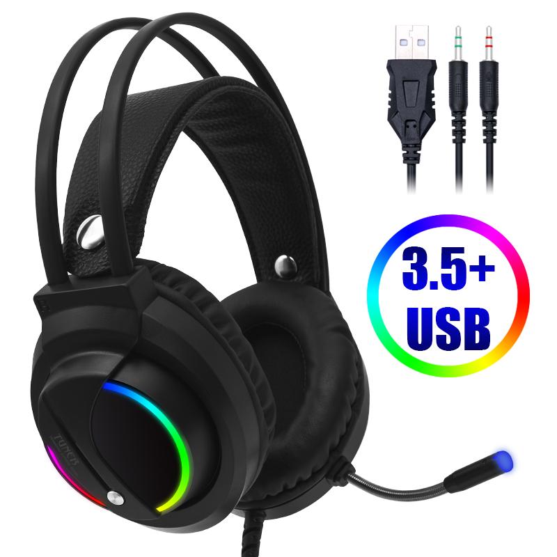 Tai Nghe Game Thủ 7.1 Âm Thanh Vòm USB Có Dây 3.5Mm Đèn RGB Game Tai Nghe Có Micro Cho Máy Tính Bảng Xbox một Trong 360