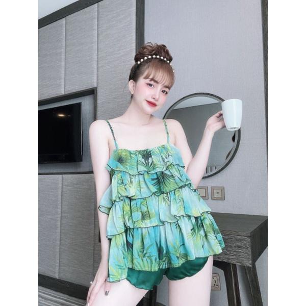 Sét đồ bộ 4 tầng voan phối quần lụa satin siêu xinh free size fom thoải mái