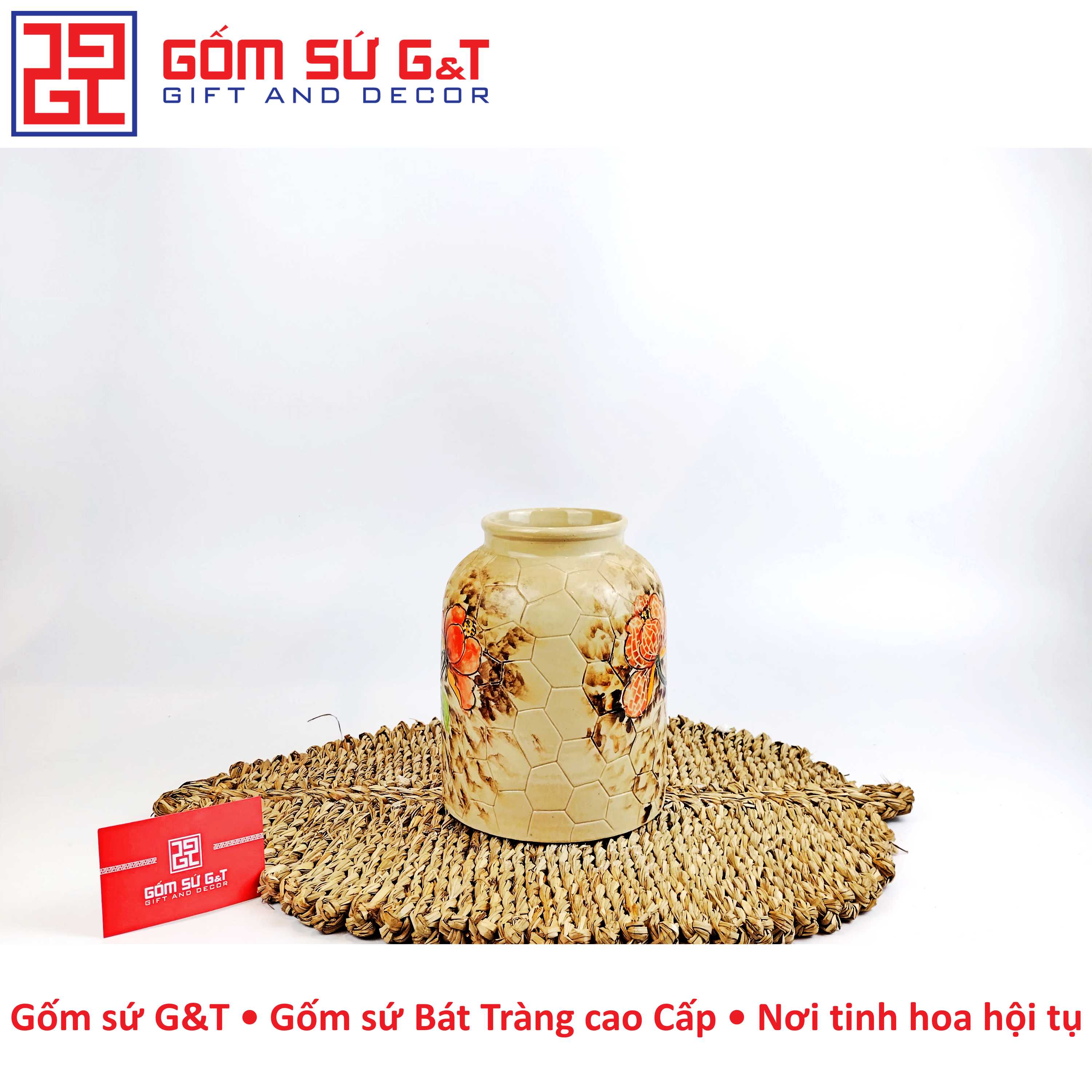 Lọ hoa đầm thấp hoa phù dung Gốm Sứ G&amp;T