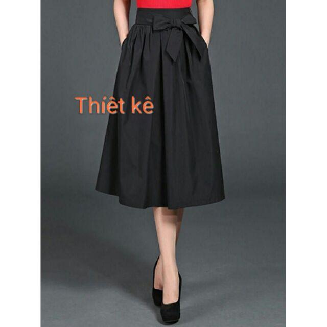 Chân Váy Dài New Design Thiết Kế Dáng Váy Xòe Vintage ,Có Túi và Dây Nơ Phong Cách Hàn Quốc, Vải Tốt ,Mặc Mát CV0027