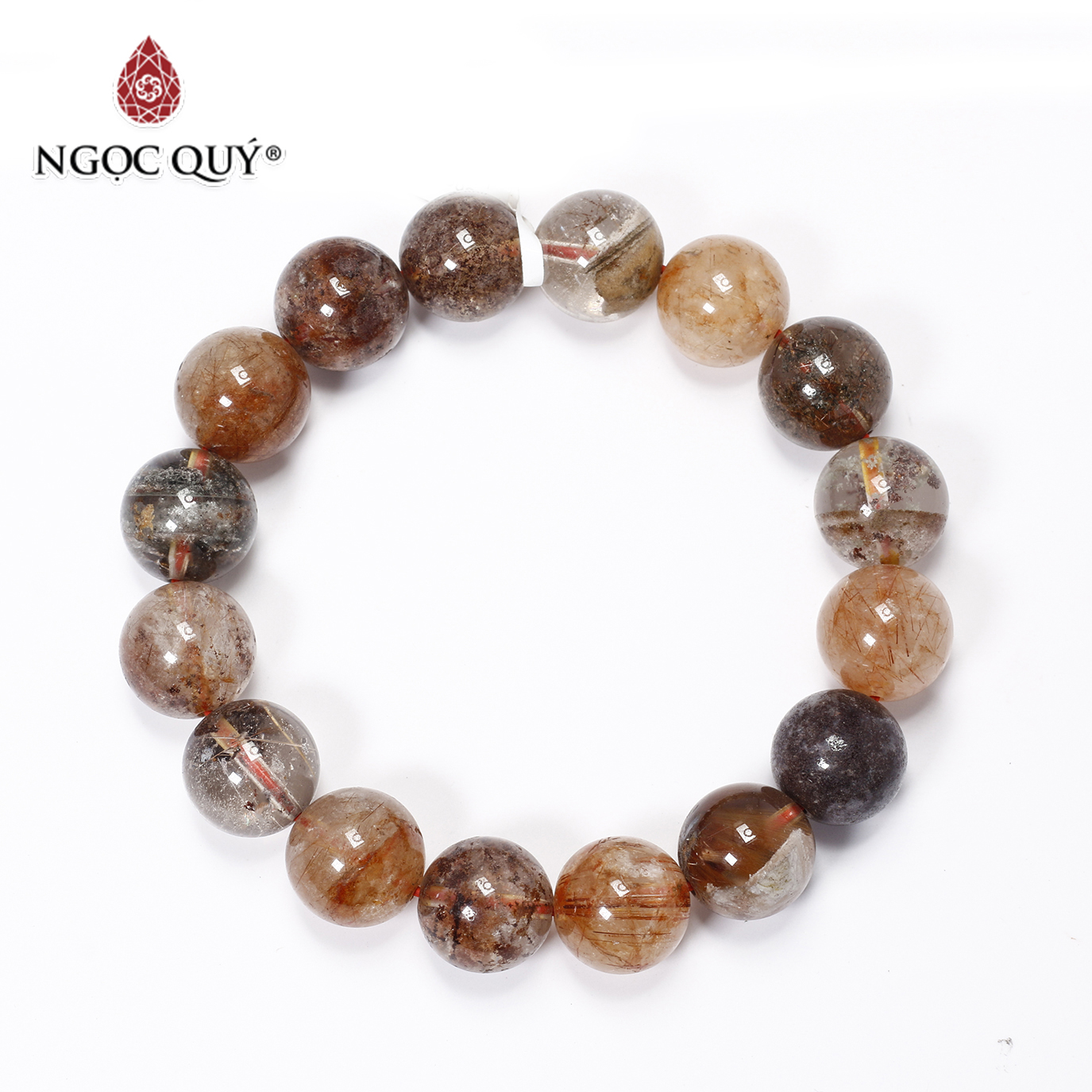 Vòng tay trơn đá thạch anh tóc đa sắc size hạt 12mm - Ngọc Quý Gemstones