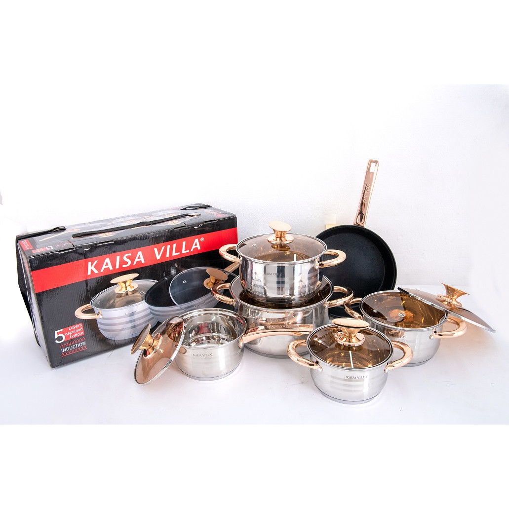 Bộ nồi KAISA VILLA - 6 món 12 chi tiết công nghệ Đức - mã KV-6691 - Thích hợp cho mọi loại bếp - Loại không có đồng hồ đo áp suất