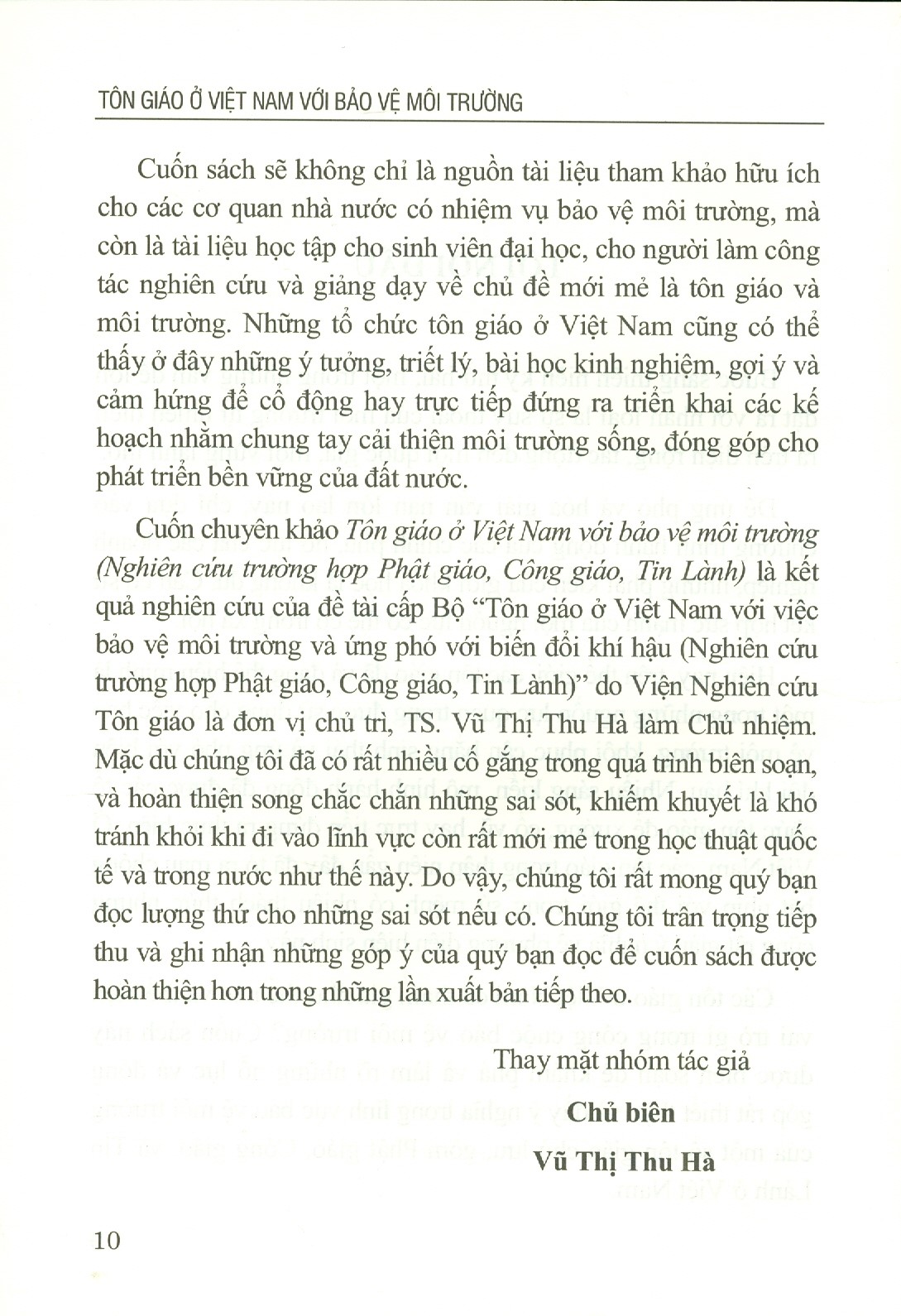 Tôn Giáo Ở Việt Nam Với Bảo Vệ Môi Trường (Nghiên Cứu Trường Hợp Phật Giáo, Công Giáo, Tin Lành) (Sách chuyên khảo)