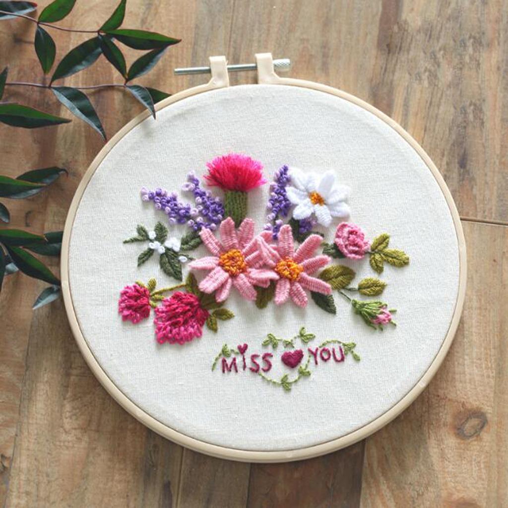 DIY Embroidery Starter Kit with Flower Pattern Needlework Kits Hoop