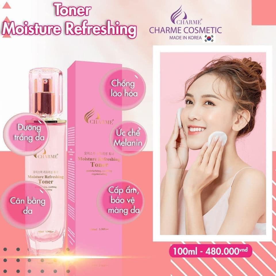 Nước hoa hồng dưỡng ẩm, Charme Moisture Refreshing, dòng toner sạch da, sạch bã nhờn, 100ml