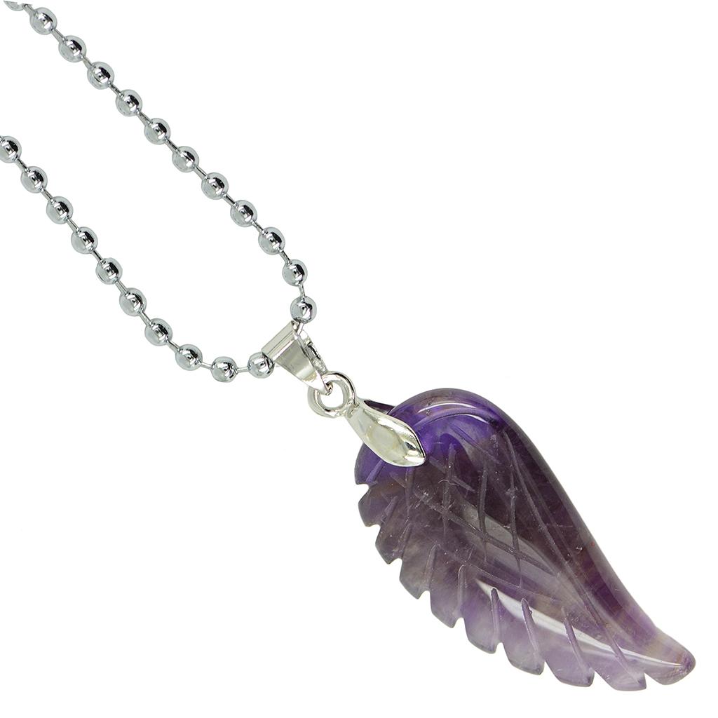 Natural Gemstones Stone He ng Chakra Reiki Angle Wings Pendant Chain Necklace