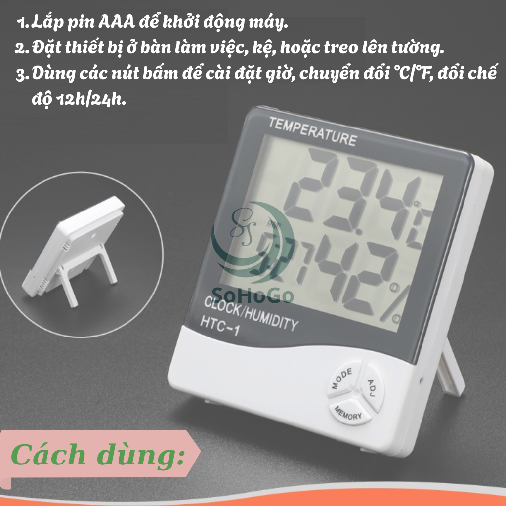 Nhiệt Ẩm Kế Điện Tử Đa Năng -Đồng Hồ Đo Nhiệt Độ &amp; Độ Ẩm Kỹ Thuật Số -Máy Đo Nhiệt Độ – Độ Ẩm Trong Nhà -Đồng Hồ Điện Tử Đo Nhiệt Ẩm &amp; Hiển Thị Thời Gian -Nhiệt Ẩm Kế Mini Treo Tường/Để Bàn