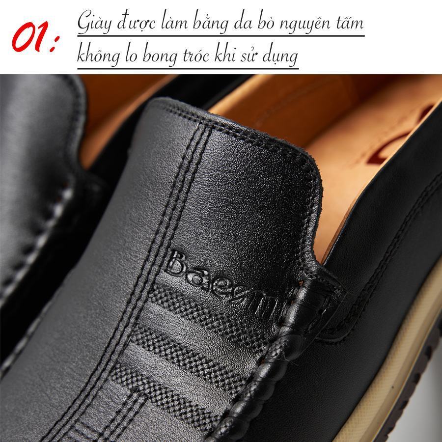 Giày Lười Nam Da Bò Nguyên Tấm - nổi trội gam màu nâu trẻ trung và đen sang trọng - kết cấu đế cao su chống trơn trượt hiệu quả  - sở hữu thân giày da bò thật nguyên tấm cho độ bền cao - kiểu dáng không dây, đường may tinh tế