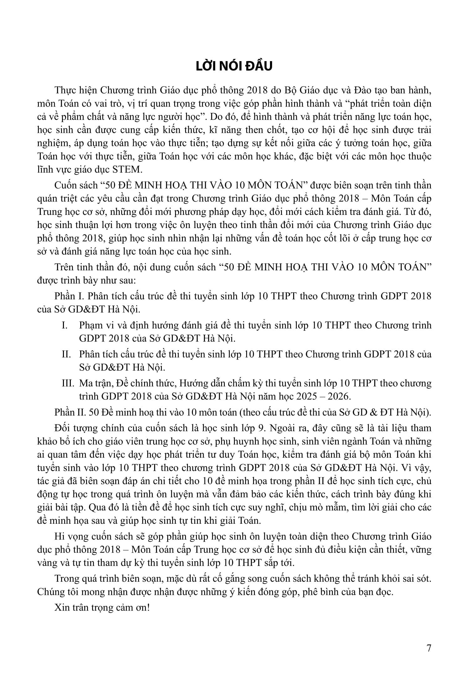 Sách - 50 Đề Minh Họa Thi Vào 10 - Môn Toán (Theo Cấu Trúc Đề Của Sở Giáo Dục Và Đào Tạo Hà Nội)