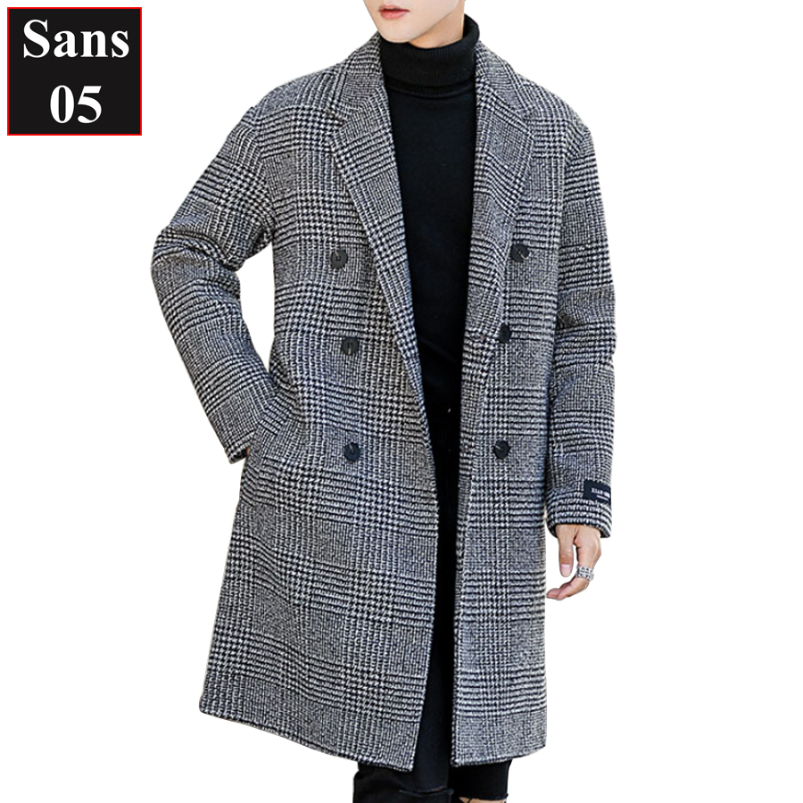 Hình ảnh Áo khoác nam dáng dài Sans05 blazer kẻ caro rộng măng tô dạ hàn quốc choàng ngoài big size to lớn 3xl 4xl 90kg 100kg