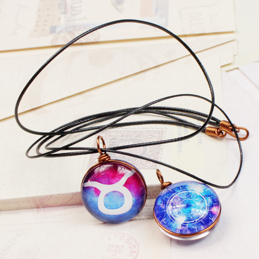 Dây chuyền 12 cung hoàng đạo Zodiac tông xanh hồng tươi sáng siêu đẹp cho nữ 06647-DC0013