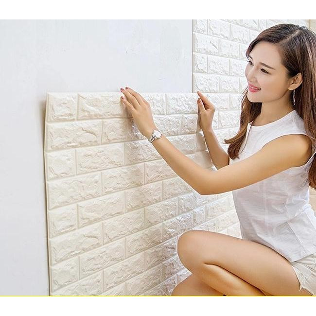 Combo 5 tấm xốp dán tường giả gạch màu trắng dày 5mm