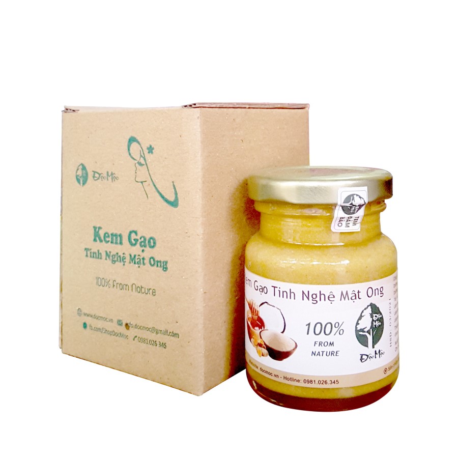 Combo 02 hộp Kem gạo tinh nghệ mật ong Độc Mộc 250g - Dưỡng da trắng mịn, làm mờ thâm nám, tàn nhan