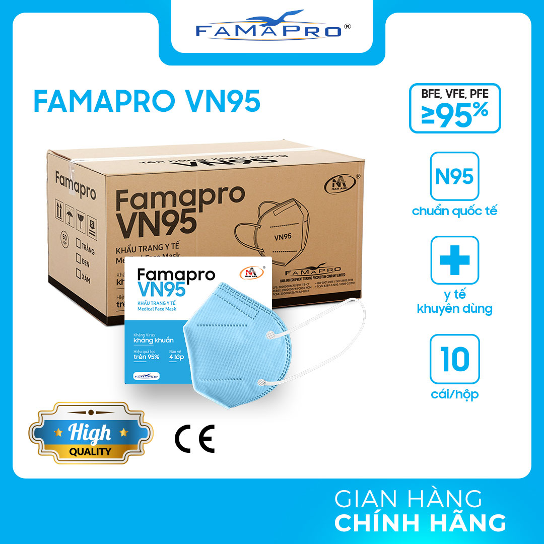 Khẩu trang y tế kháng khuẩn 4 lớp Famapro VN95
