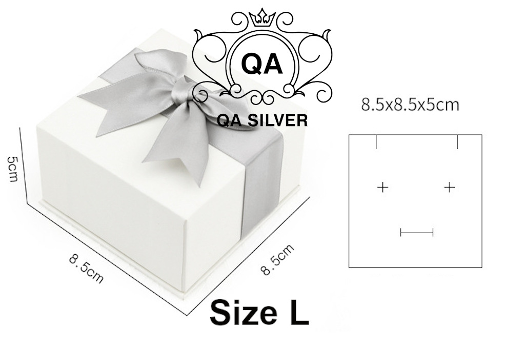 Hộp trang sức hộp đựng quà tặng giấy cứng trắng nơ ghi ACCESSORIES QA SILVER AC200502