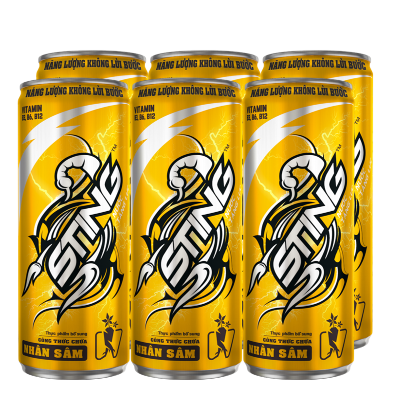 Lốc 6 Lon Nước Tăng Lực Sting Vàng