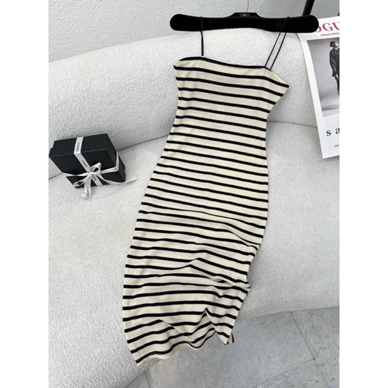 ĐẦM BODY HAI DÂY KẺ SỌC CHẤT GÂN CO GIÃN