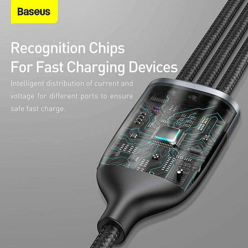 Cáp sạc đa năng 3 đầu Baseus 40W, Cáp sạc nhanh 3 đầu Baseus Flash Series 3in1 (USB to Type C/ Lai-nin/ Micro, 5A/40W) - Hàng chính hãng