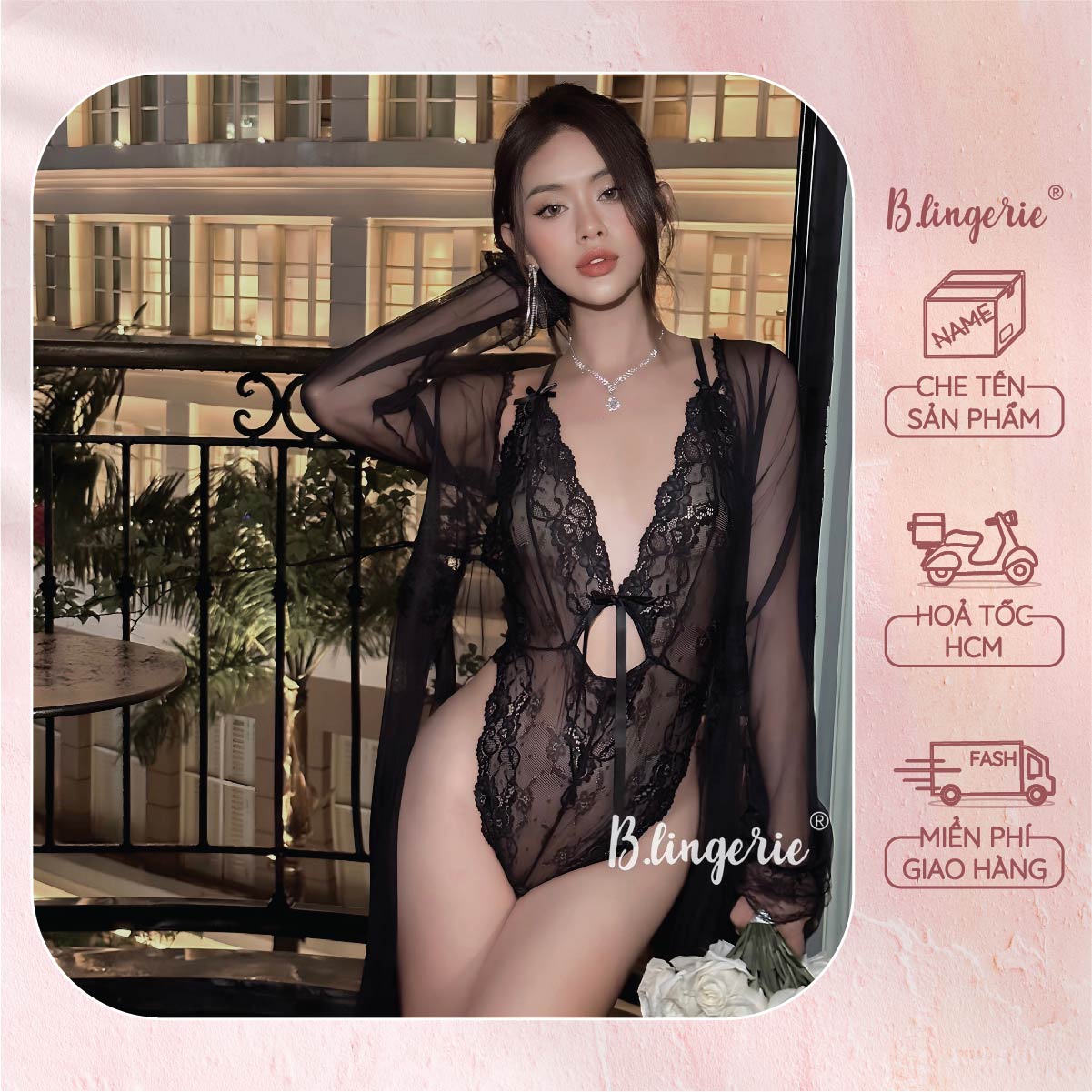 Bộ Bodysuit Phối Ren Gợi Cảm (Kèm Áo Choàng) - B.Lingerie