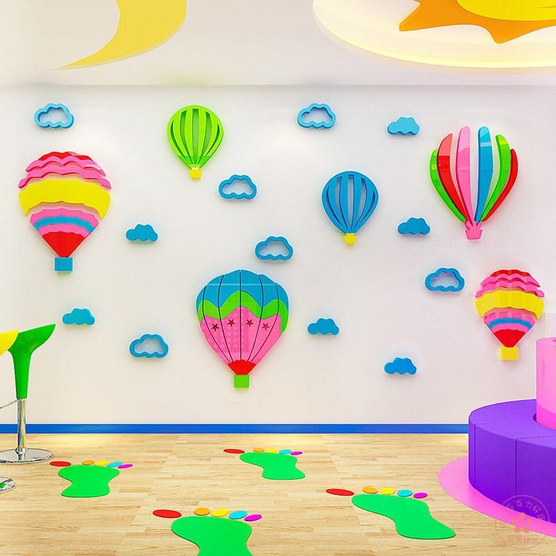 Tranh dán tường mica 3D - Khinh khí cầu, trang trí mầm non, trang trí khu vui chơi trẻ em