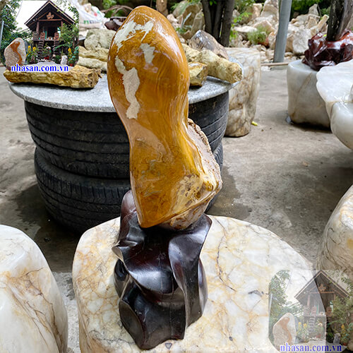 Trụ đá canxedon vàng tự nhiên – vật phẩm phong thủy trang trí hợp mệnh Kim và mệnh Thổ CXD98 nặng 9 Kg kích thước