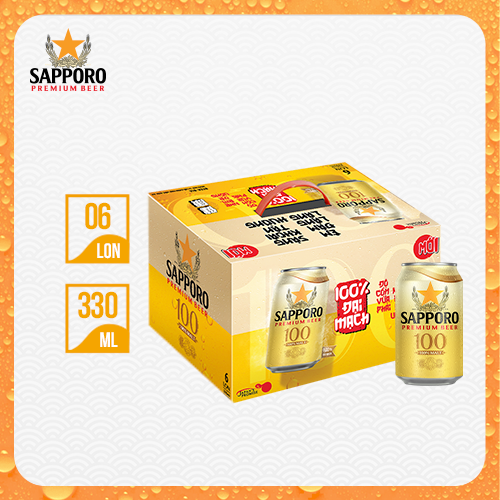 Thùng Sapporo Premium Bia 1OO - 6 lon 330ml