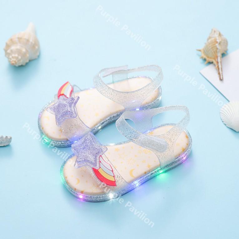 Giày sandal nhựa đèn LED màu cầu vồng chất lượng cao cho bé gái