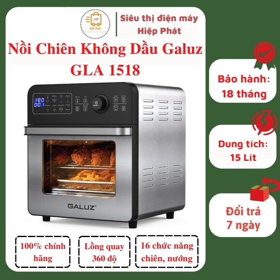 Nồi chiên lò chiên không dầu Galuz dung tích 15L, công suất 1800w, 16 chức năng chiên nướng công nghệ Pháp - Hàng nhập khẩu