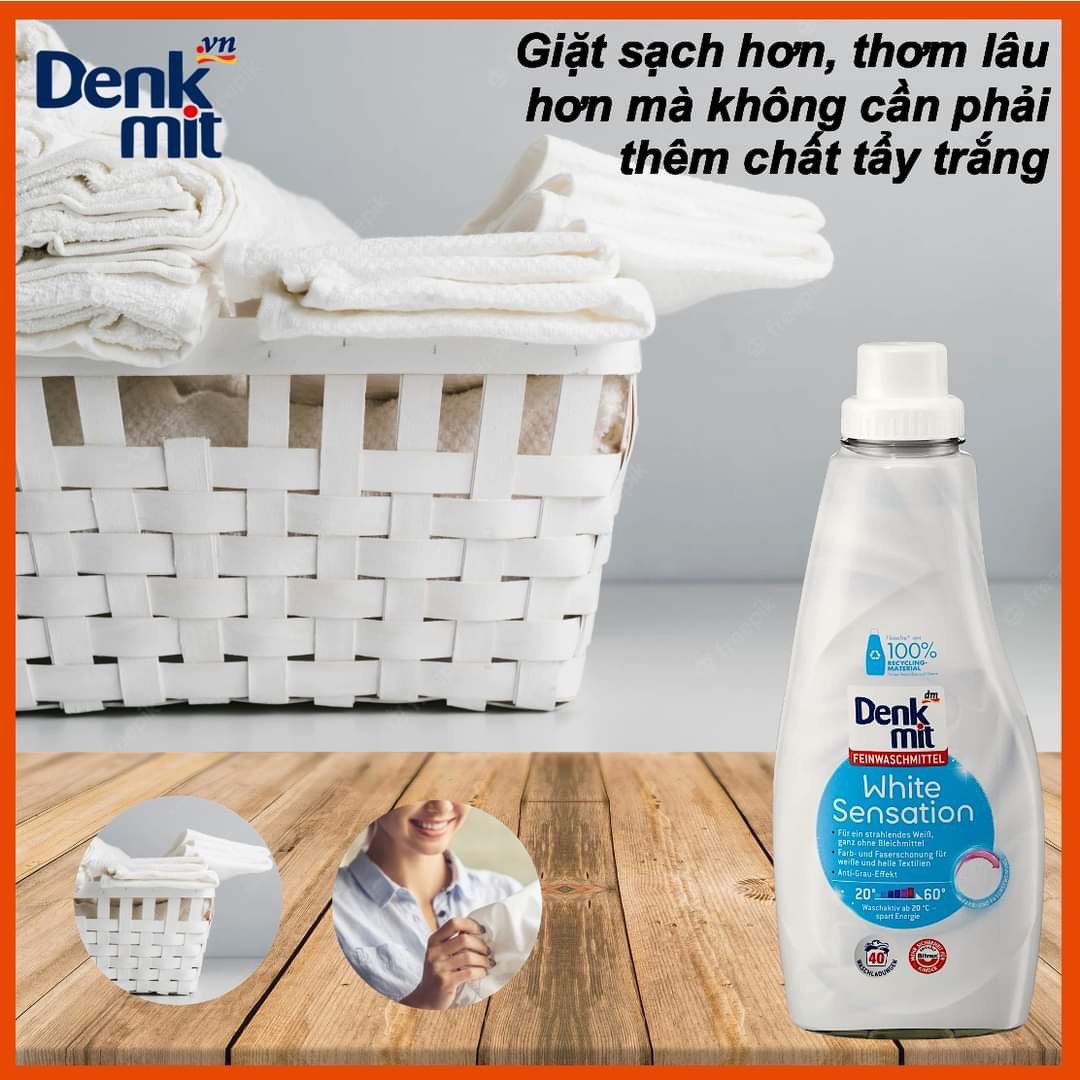 Nước giặt trắng quần áo Denkmit # Nước giặt Denkmit White Sensation dành cho quần áo trắng - chai 1L