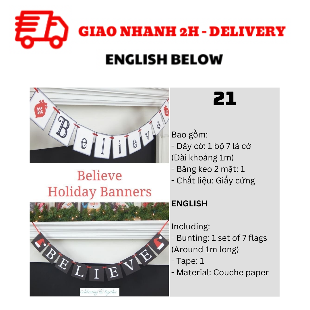 Bộ Dây Cờ Noel Trang Trí Tiệc Nhiều Mẫu - Merry Christmas Bunting DCXM31