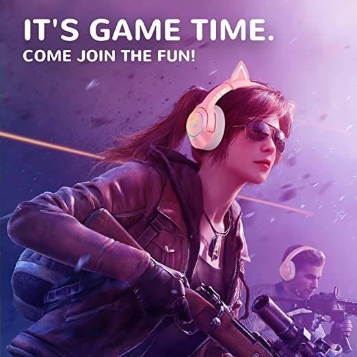 ONIKUMA K9 HồngTai nghe tai mèo dễ thương có mic tai nghe chụp tai chơi game thương có mic chống ồn Tai tai nghe mèo