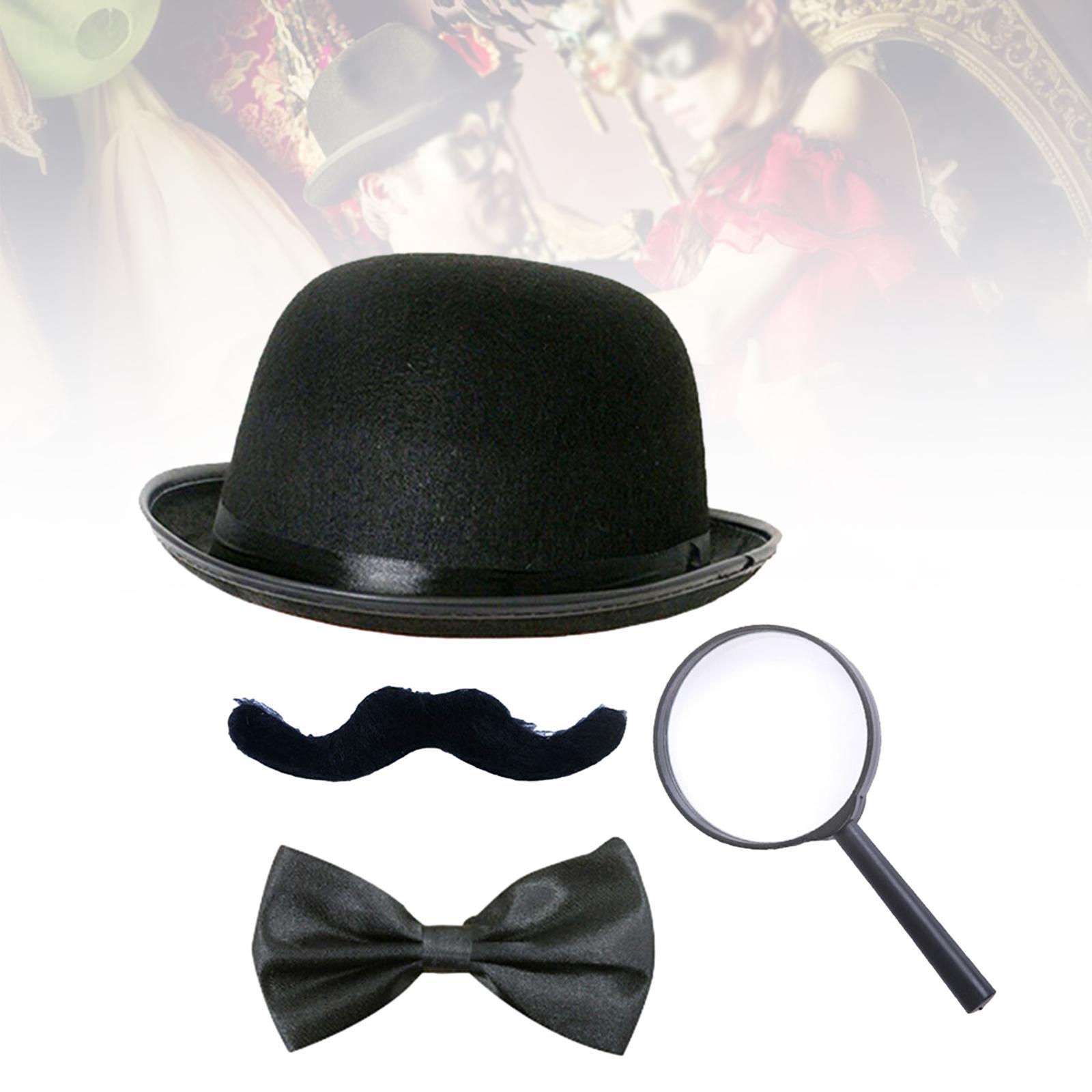 Beard Bow Tie Hat Magnifying Glass Masquerade Party Detective Modern Era Set