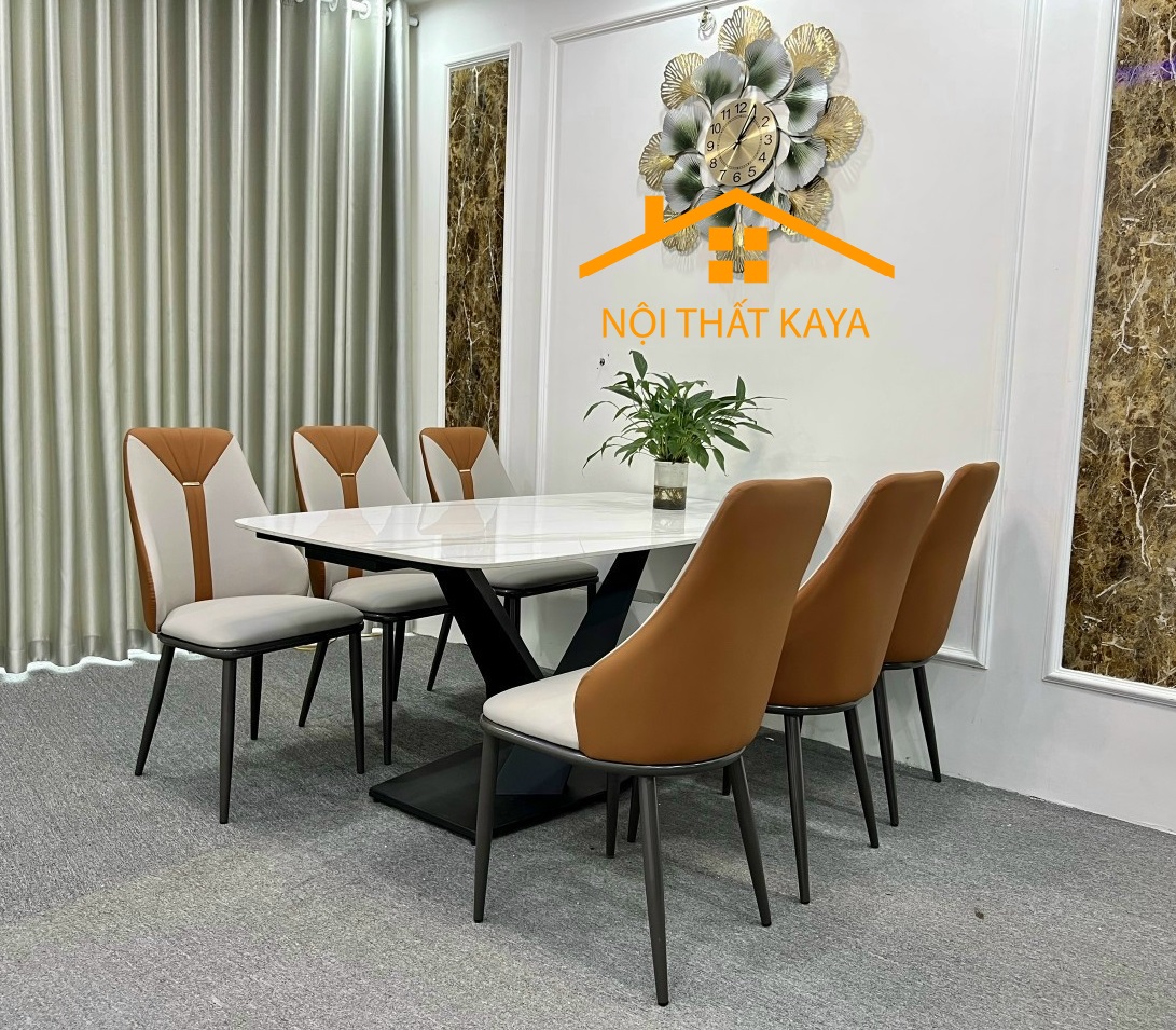 Bộ Bàn Mặt Đá Ceramic 6 Ghế Nhập Khẩu 1m6 Chân X KY-GH05