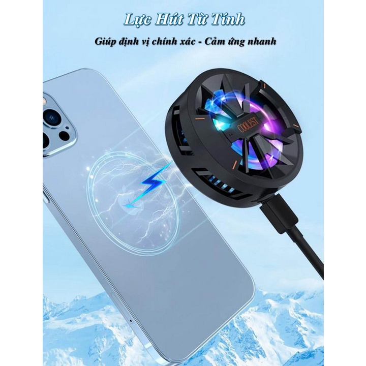 Đế tản nhiệt công nghệ sò lạnh hít nam châm led RGB Wireless Phone Cooler Fan
